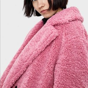 Faux shearling pink teddy bear coat